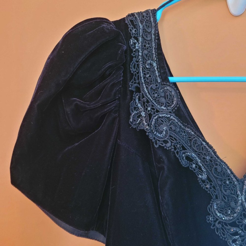 Vintage 80's Black Velvet Puffy Sleeve Dress